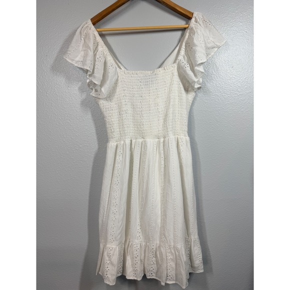 NWT Angie Mini Dress Women Large White Eyelet Flutter Sleeve Sun Dress - Picture 3 of 8